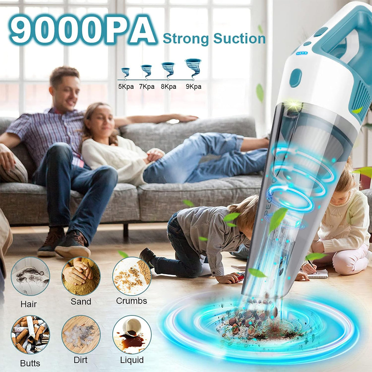 Handheld Vacuum Cordless 9000PA High Power, Rechargeable with LED, Dry/Wet, Pack of 2 I907669