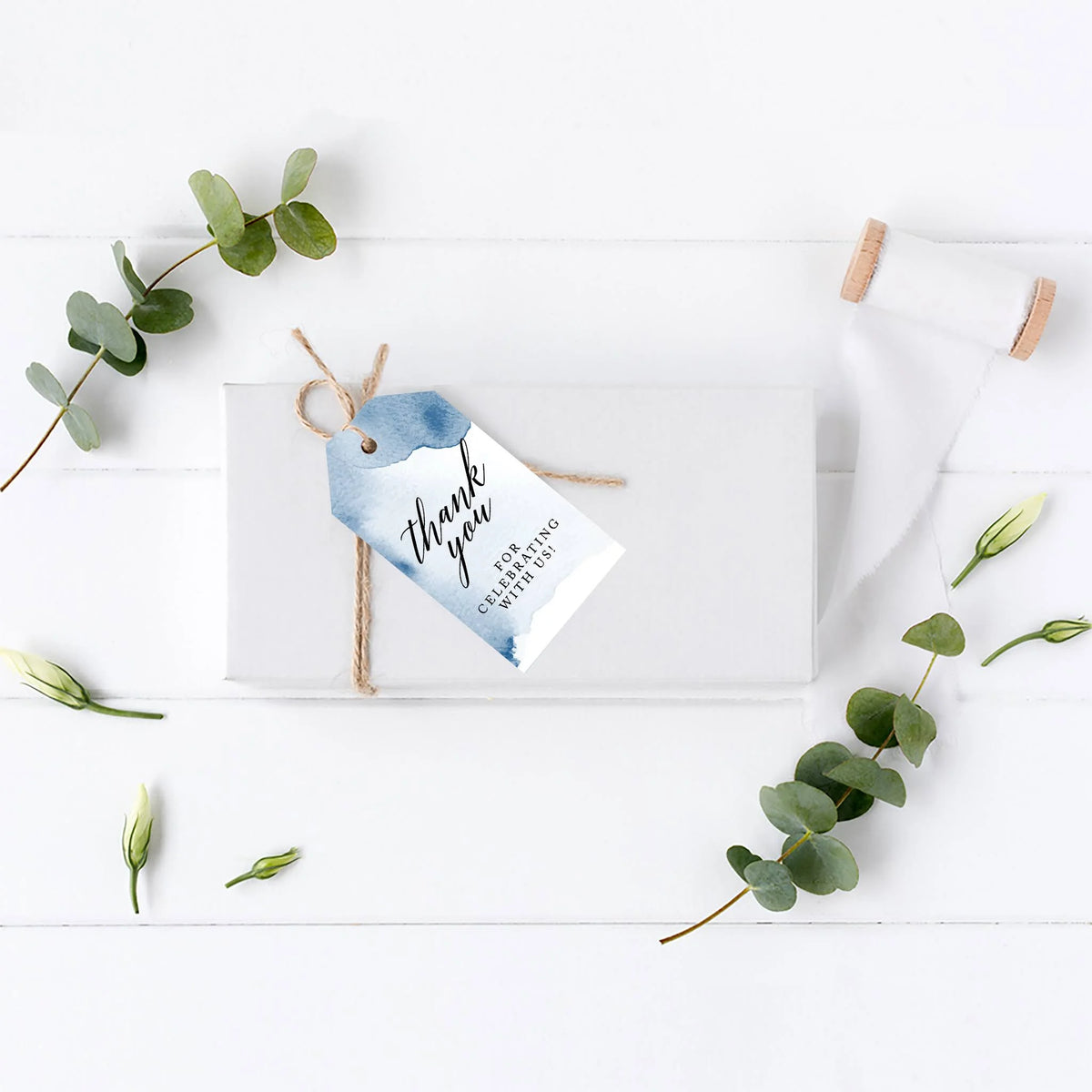 Navy Blue Watercolor Cardstock Gift Tags with Bakers 100-Pk J583725