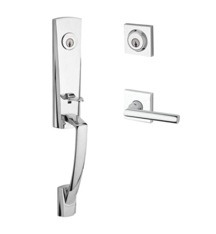 Satin Nickel Handleset with Right Handed Tube Lever and Contemporary Square Rose Z5126