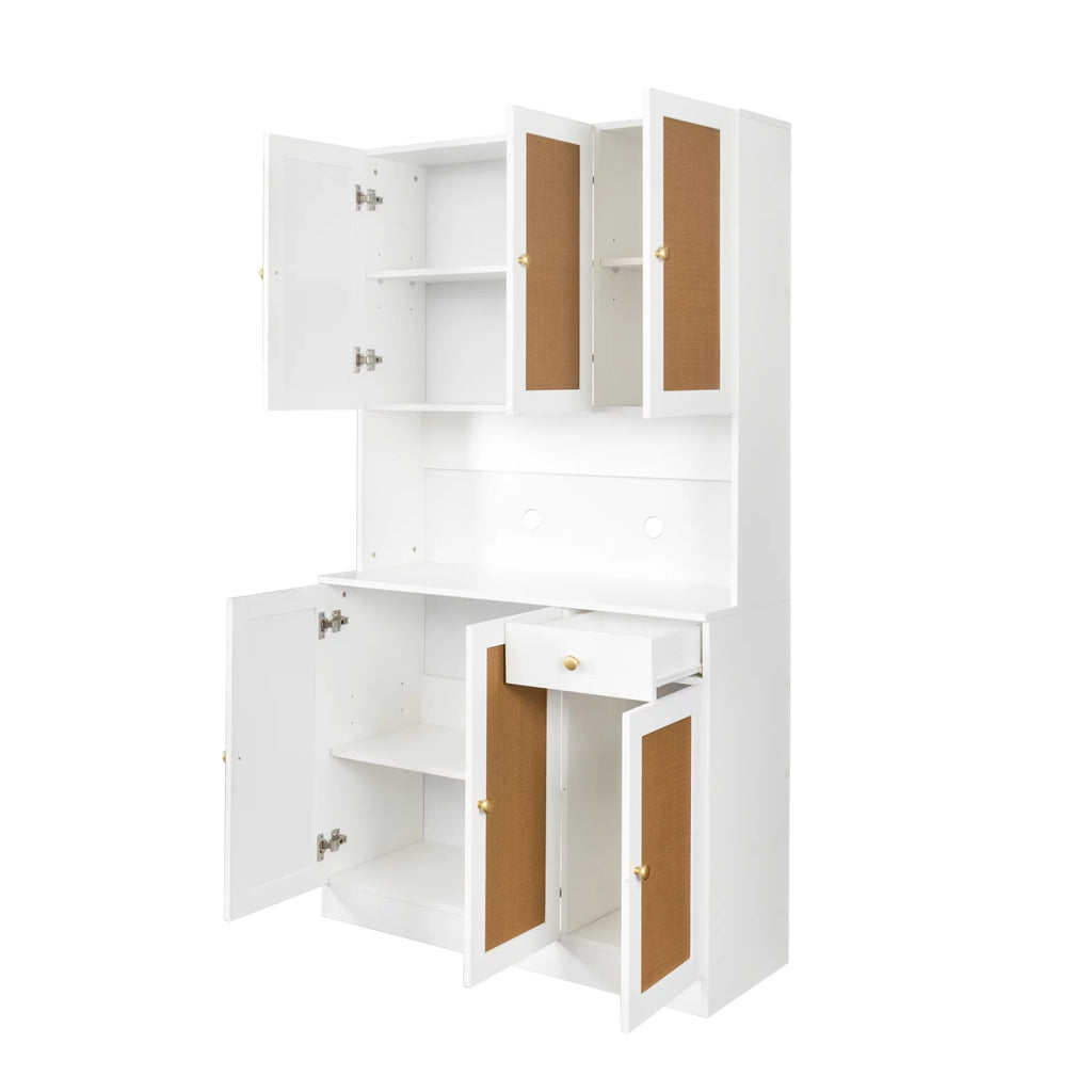 70.87" Tall White Wardrobe with 6 Doors, 1 Shelf and 1 Drawer Z890065