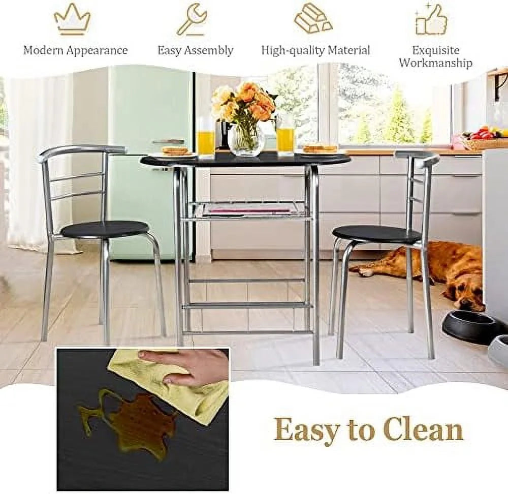 3 Piece Round Dining Table Set with 2 Stools H704