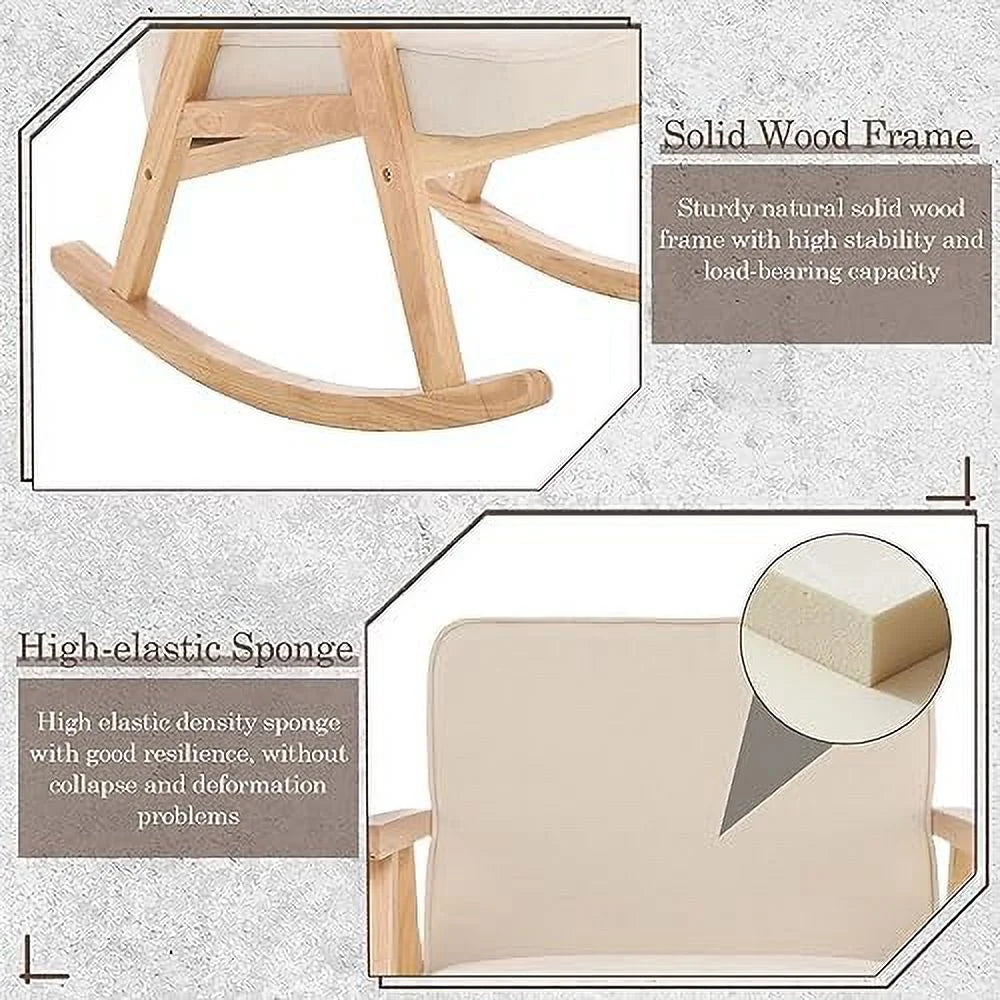 Beige Walnut Upholstered Rocking Chair with Solid Wood V372