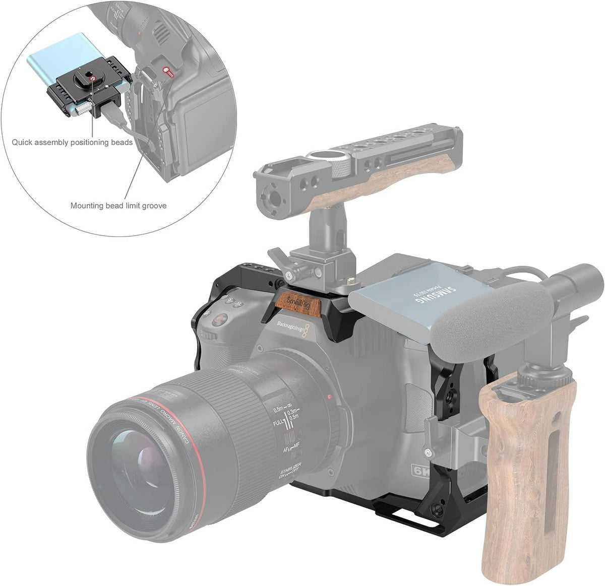 Full Cage for Blackmagic Pocket Cinema Camera 6K Pro with NATO Rail & Cold Shoe Mount J89104