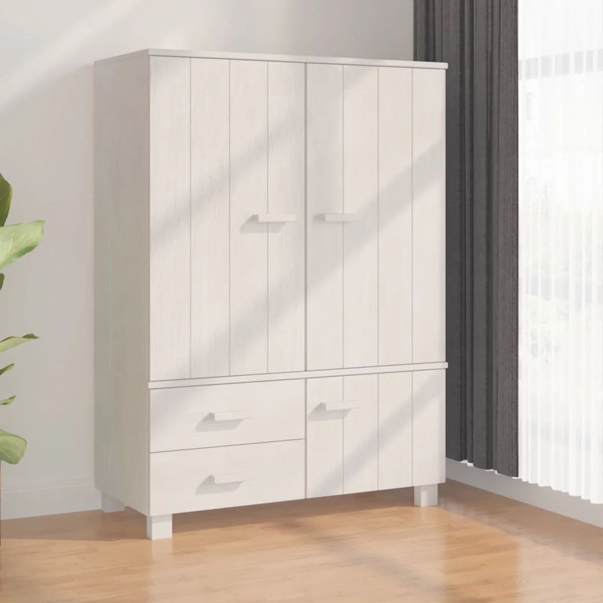 Pine Wood Wardrobe with Doors and Drawers K62272