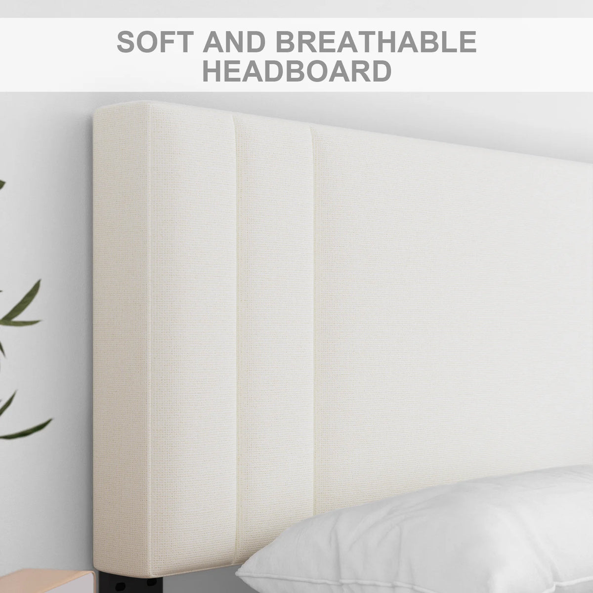 Beige Full Size Upholstered Platform Bed Frame X46864