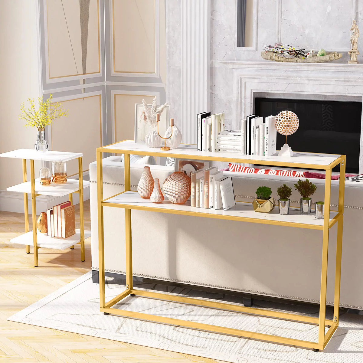 Gold Coffee Table Set of 3 with Metal Frame P8887