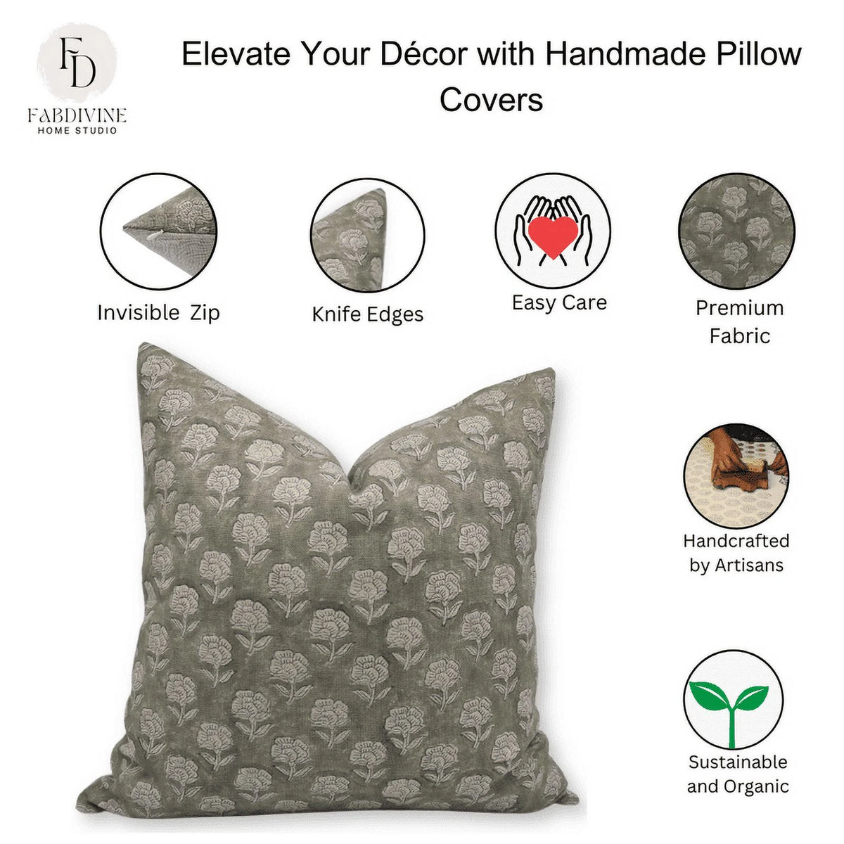 22x22 Inch Thick Linen Decorative Throw Pillow Cover F8531