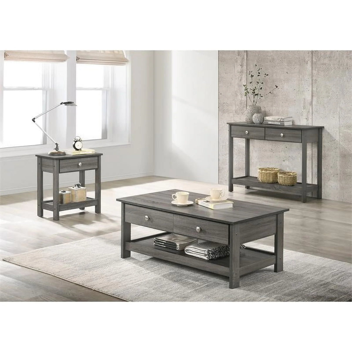 3-Piece Wood Coffee Table Set in Gray H304573