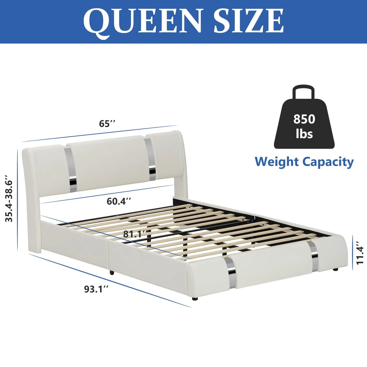 Queen Size Faux Leather Upholstered Platform Bed Frame with LED Light Headboard V203