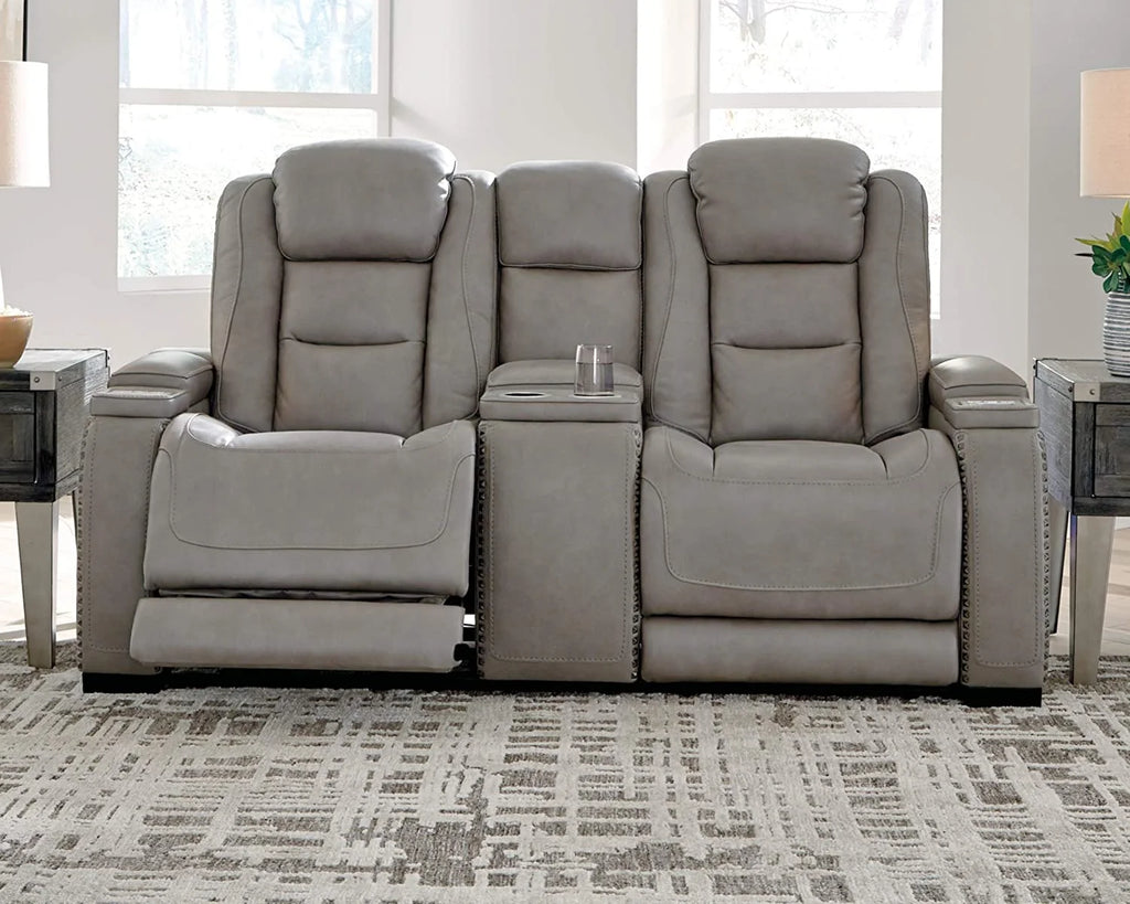 Gray Leather Power Reclining Loveseat R215543