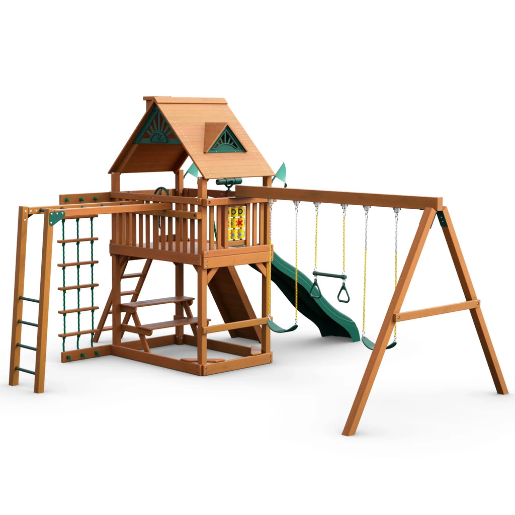 Wooden Swing Set with Monkey Bars and Picnic Table P566