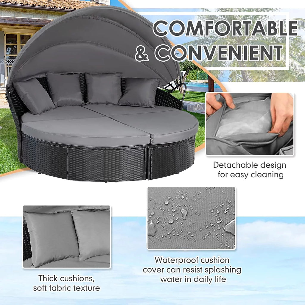 4 Piece Black Wicker Outdoor Daybed Set with Cushions M542177