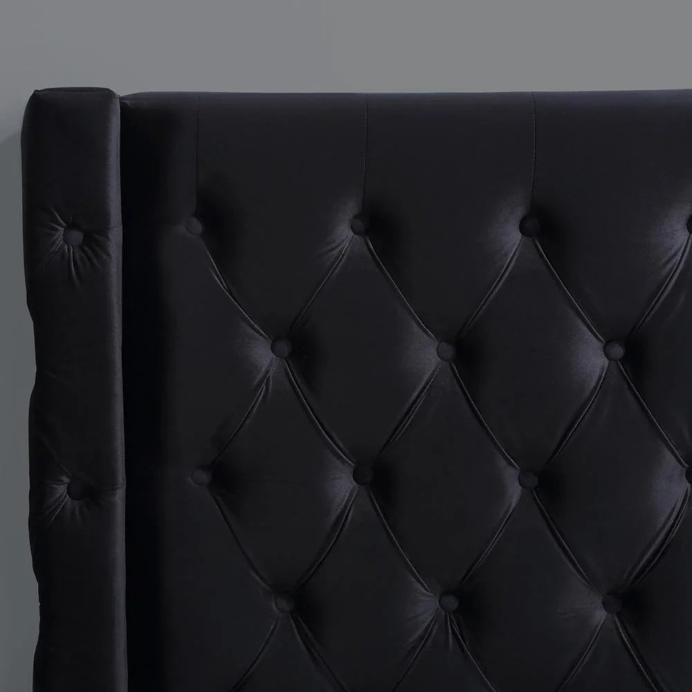 King Platform Bed with Black Velvet Upholstery W78542