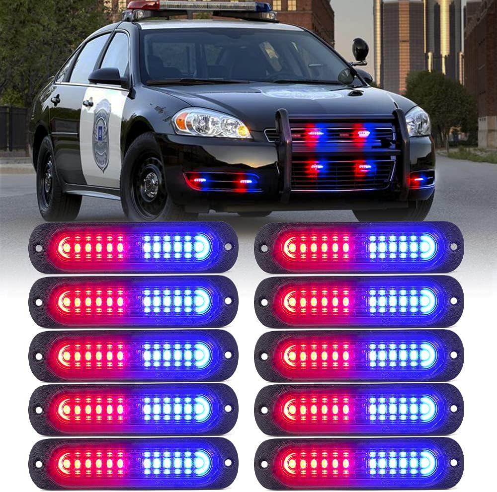Amber 12 LED Emergency Strobe Lights Kit Surface Flush Mount Hazard Warning Flashing Light Head for Off-Road Vehicles ATV Trucks Cars - 10PCS Pack of 2 E92653