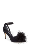 Black Leather Ankle Strap Pump Y371