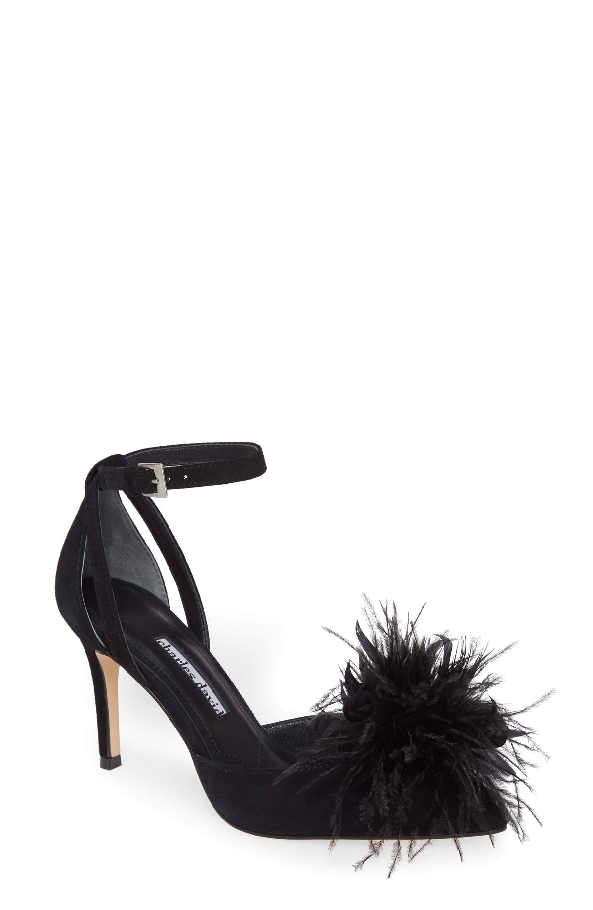 Black Leather Ankle Strap Pump Y371