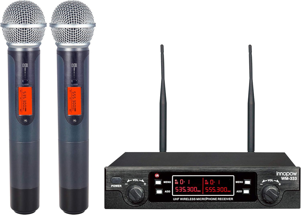 200-Channel Dual UHF Wireless Microphone System, Metal Cordless Mic Set Z424348