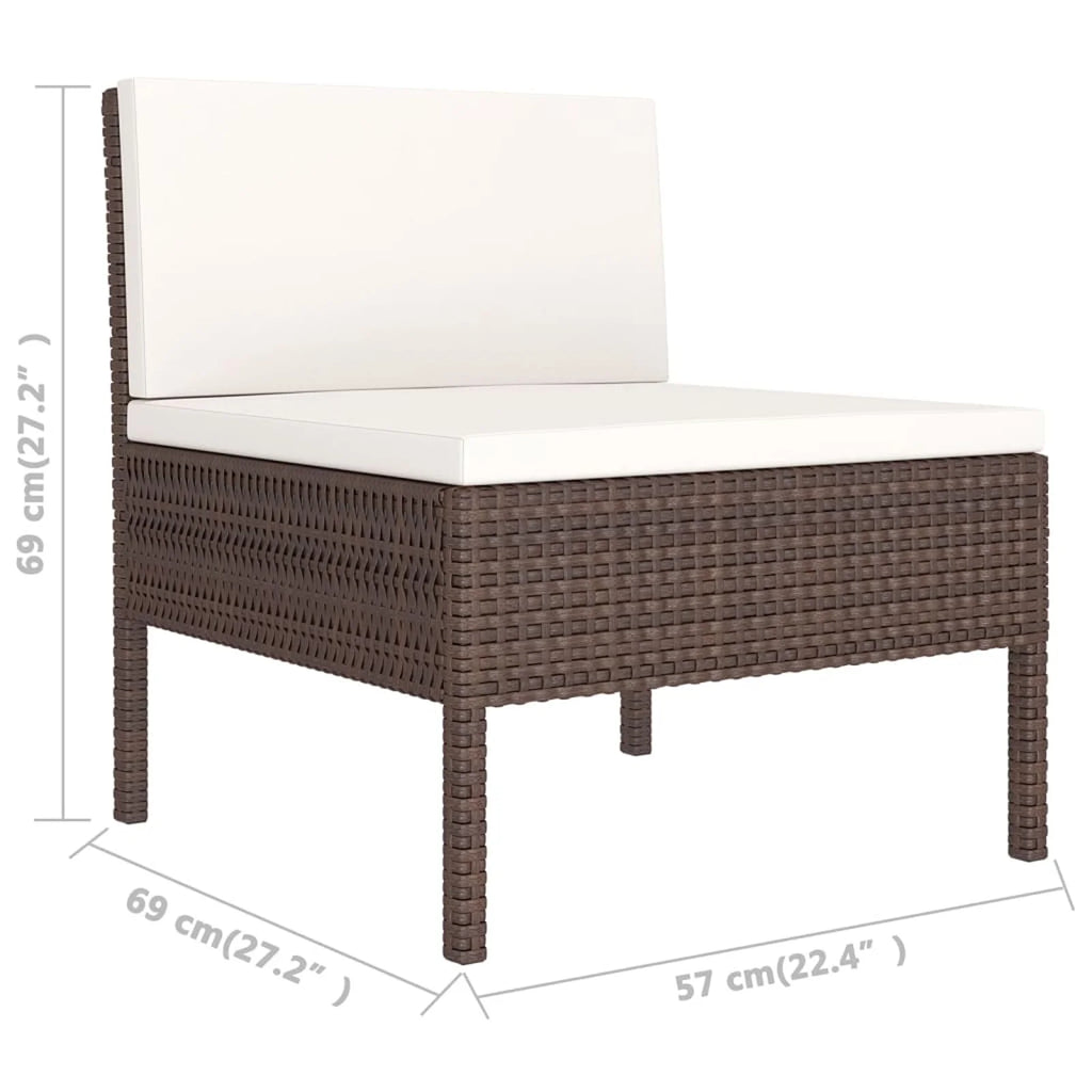 9 Piece Patio Lounge Set with Cream White Cushion Brown Poly Rattan Sectional Outdoor Furniture Set I5243
