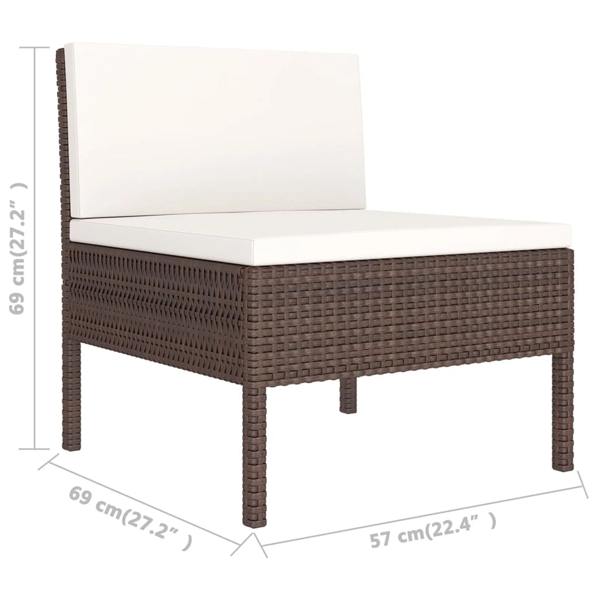 9 Piece Patio Lounge Set with Cream White Cushion Brown Poly Rattan Sectional Outdoor Furniture Set I5243