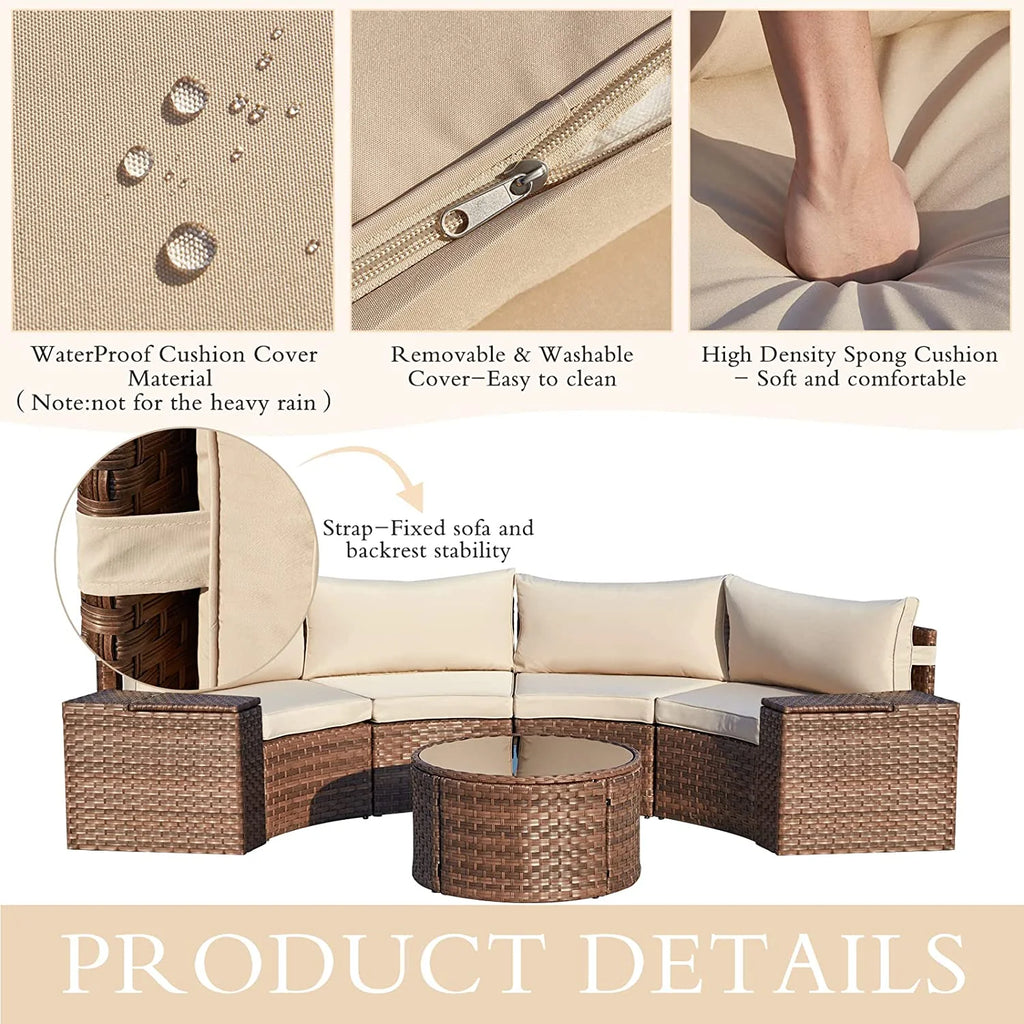 7 Piece Outdoor Patio Sectional Sofa Set with Storage Armrest G46069