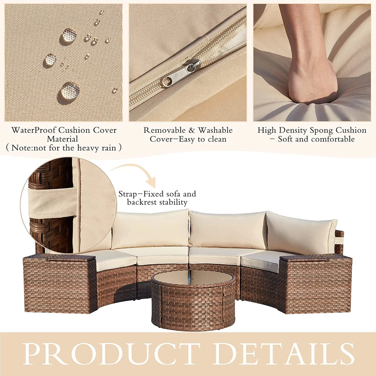 7 Piece Outdoor Patio Sectional Sofa Set with Storage Armrest G46069