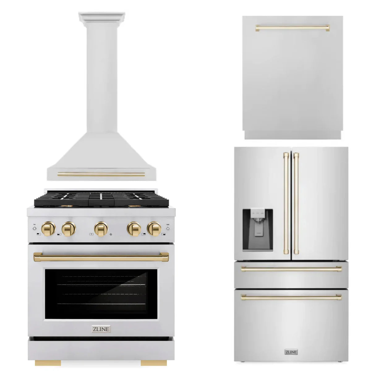 30 In. Gas Range, Range Hood, Refrigerator, and Dishwasher in Stainless Steel T75954