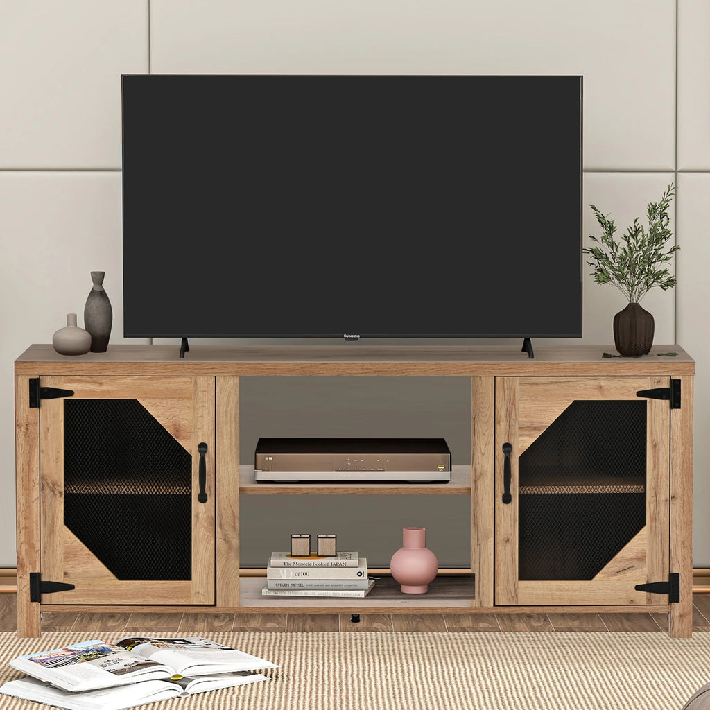 Natural Wood TV Stand with 2 Door Cabinet B618903