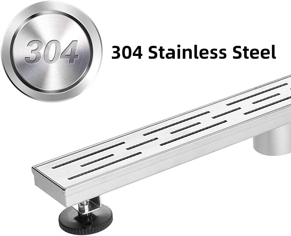 36 inch Linear Shower Drain with Brushed 304 Stainless Steel Bar Pattern Grate V5611