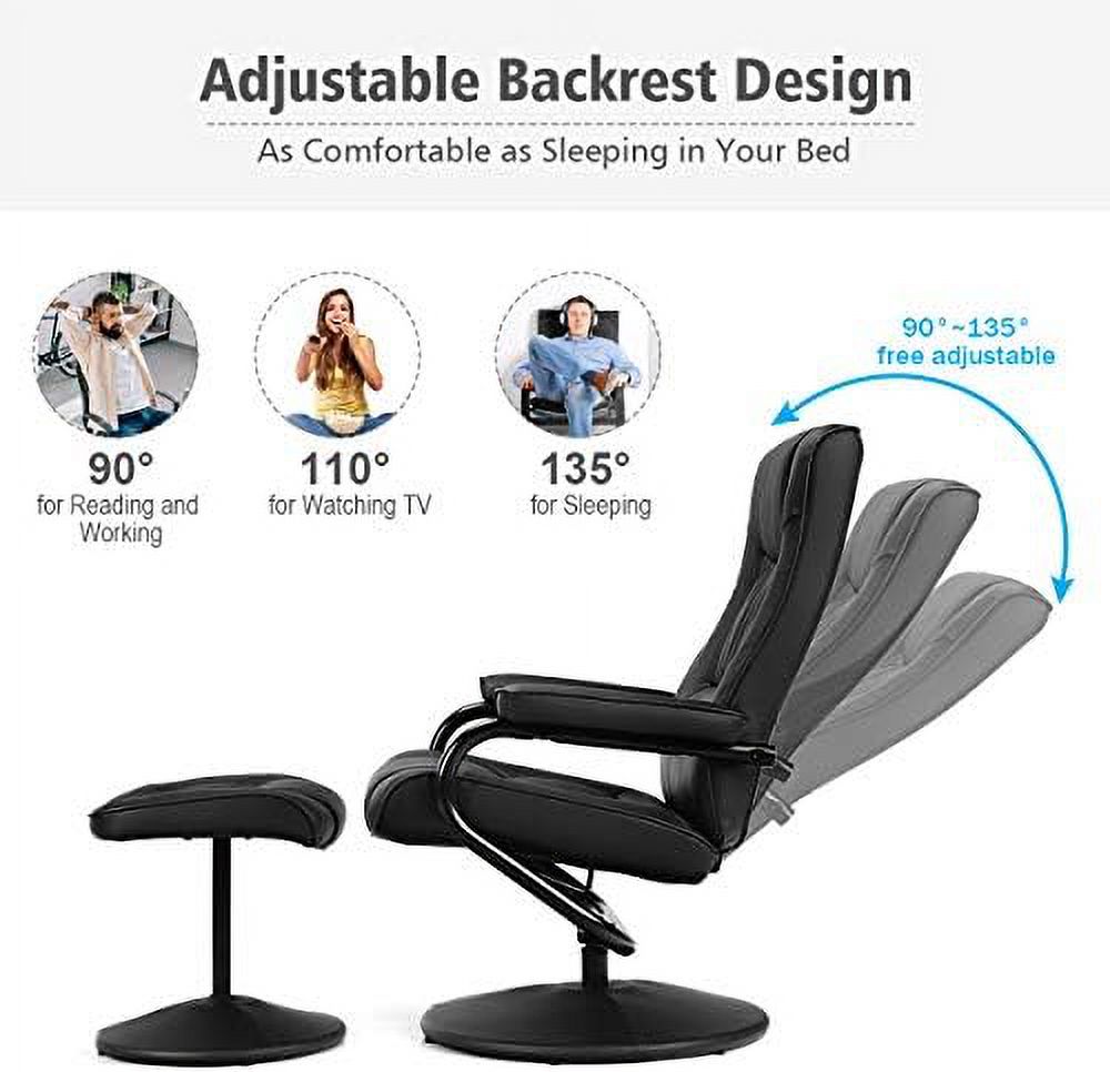 Black PU Leather Swivel Recliner Chair with Ottoman E878