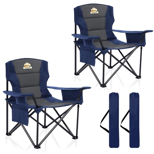 Oversized 2 Pack Heavy Duty Folding Camp Chair with Carry Bag, Cooler, Cup Holder Black V145835