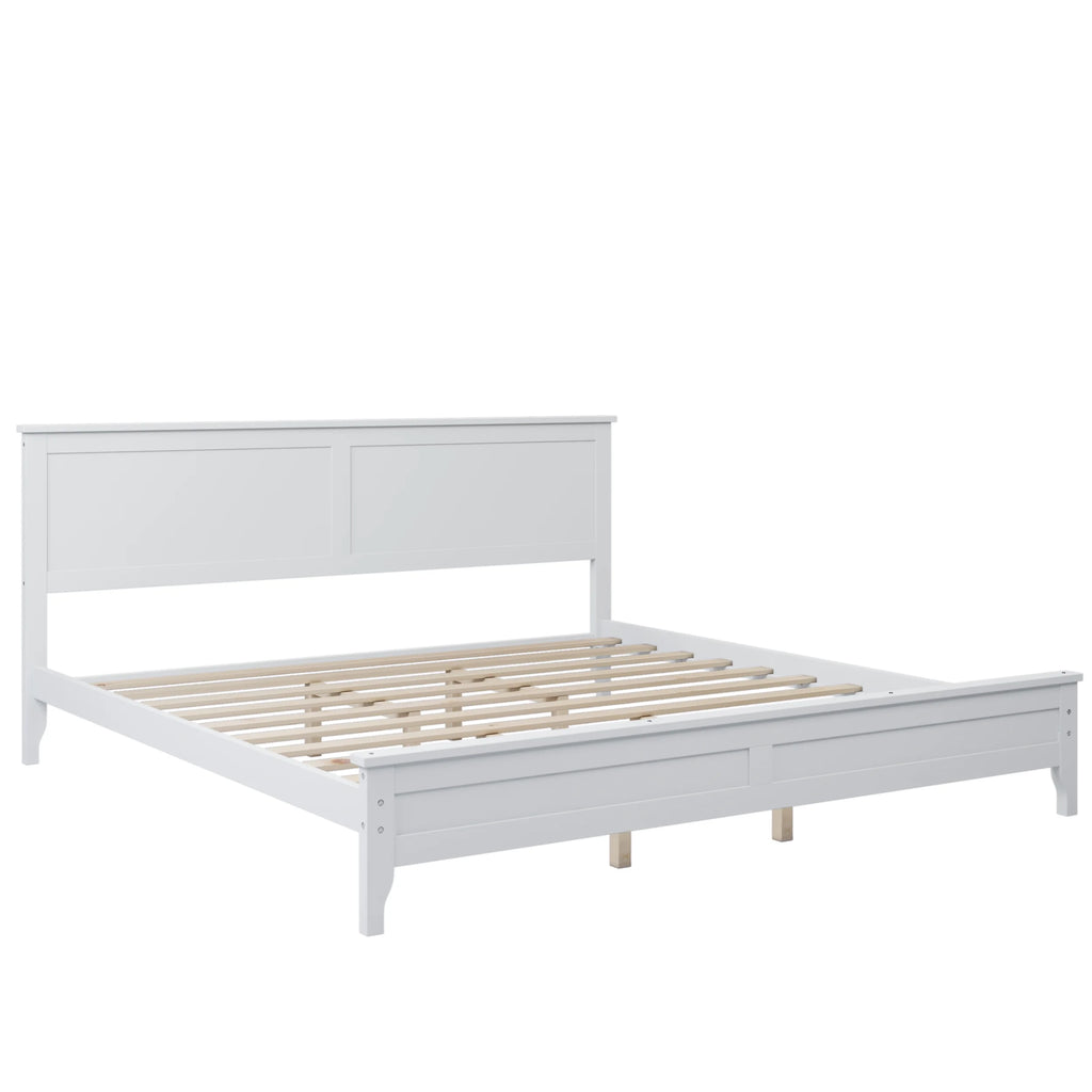 Modern White Solid Wood King Platform Bed Y7922