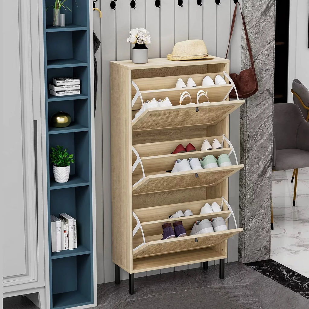 3 Flip Drawer Rattan Shoe Cabinet with Adjustable Shelves C36486