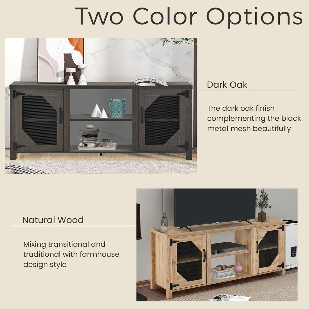 Natural Wood TV Stand with 2 Door Cabinet B618903