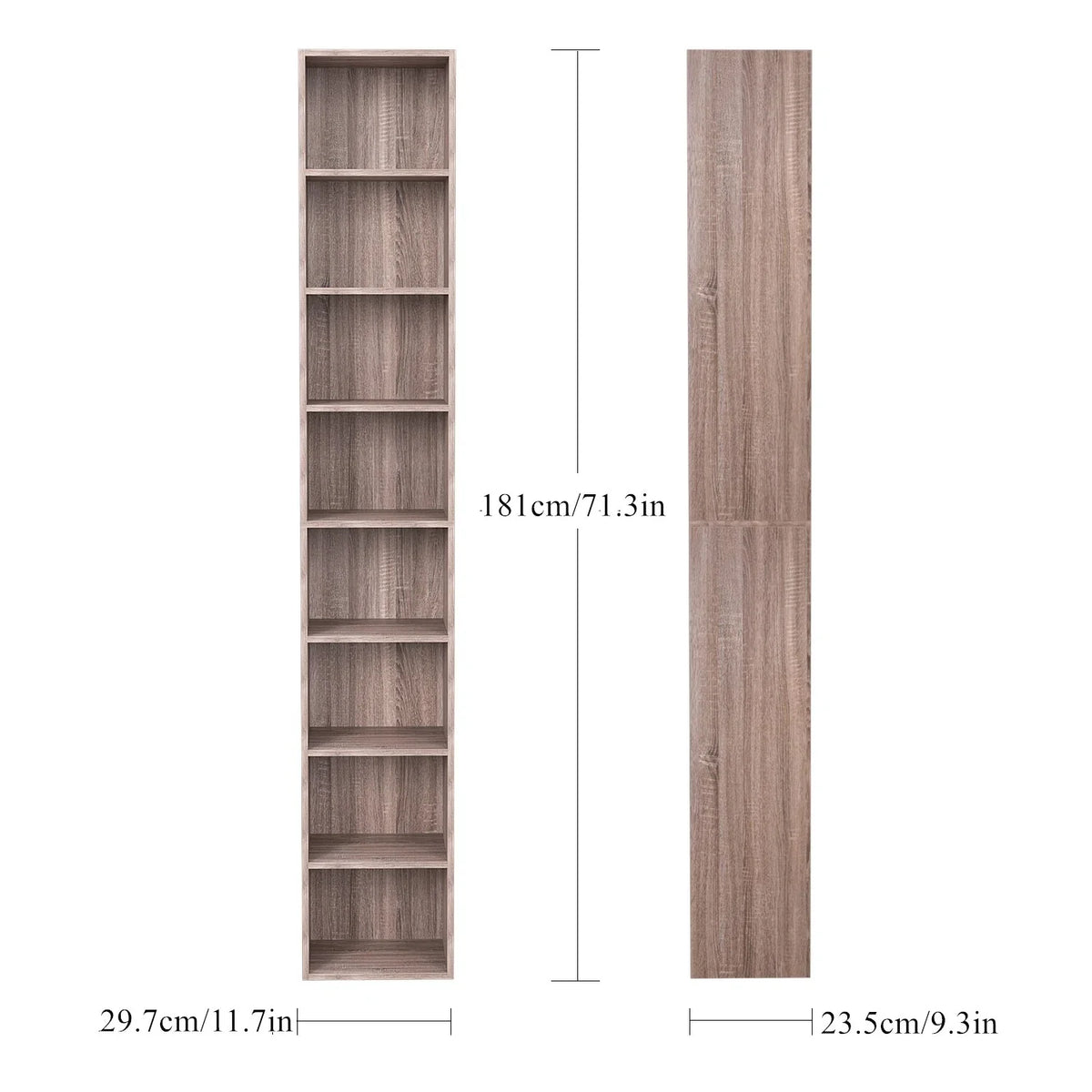 Dark Oak 8 Shelves Narrow Bookcase J59266