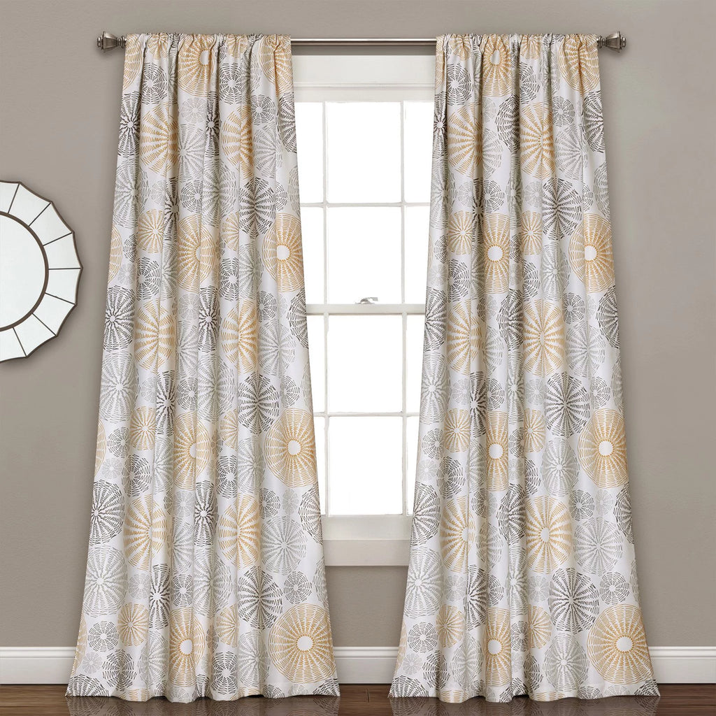 Yellow/Gray Room-Darkening Window Curtain Set I16851