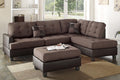 Chocolate Linen-Like Fabric Reversible Sectional Sofa Chaise Ottoman Set with 2 Accent Pillows U7912
