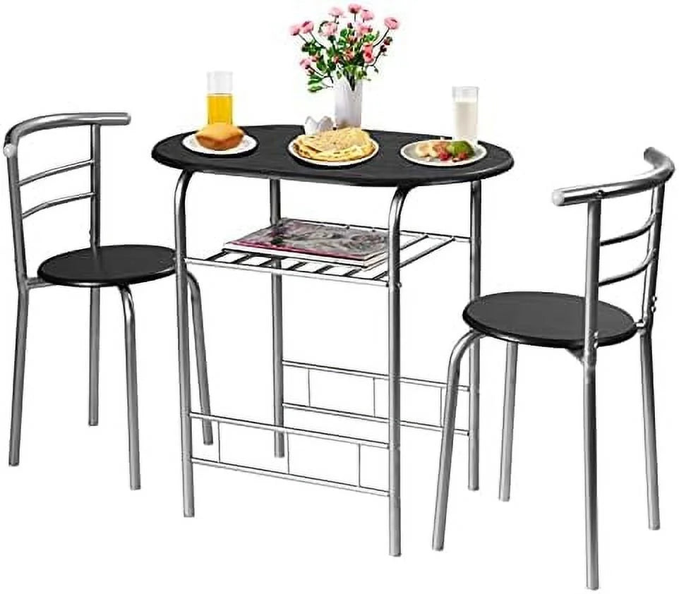 3 Piece Round Dining Table Set with 2 Stools H704
