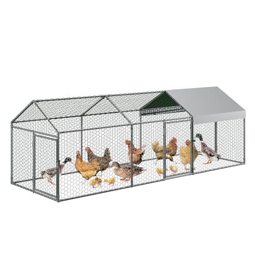Large Metal Chicken Coop with Waterproof Anti-UV Cover X656
