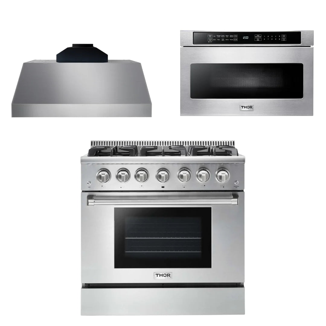 36 Propane Gas Range, Range Hood, Microwave A64283