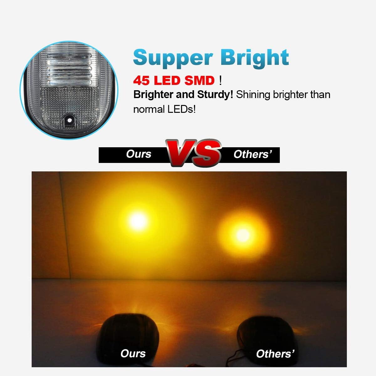 5PCS Clear/Amber 45LED Cab Marker Roof Light V49755