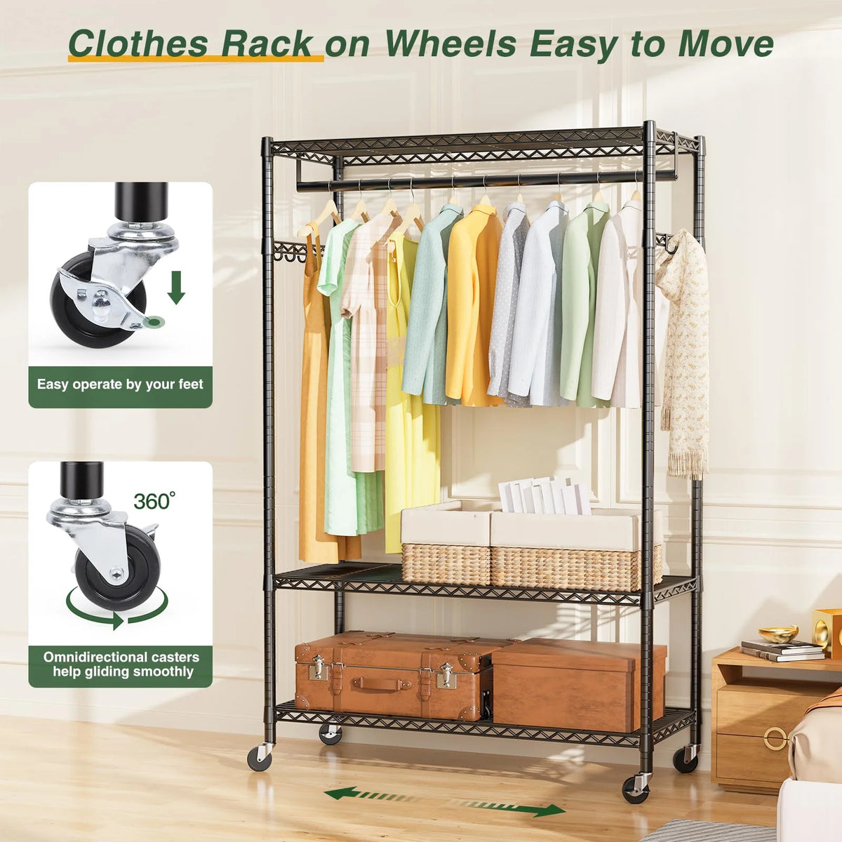 Heavy Duty Covered Clothes Rack with Shelves J614173
