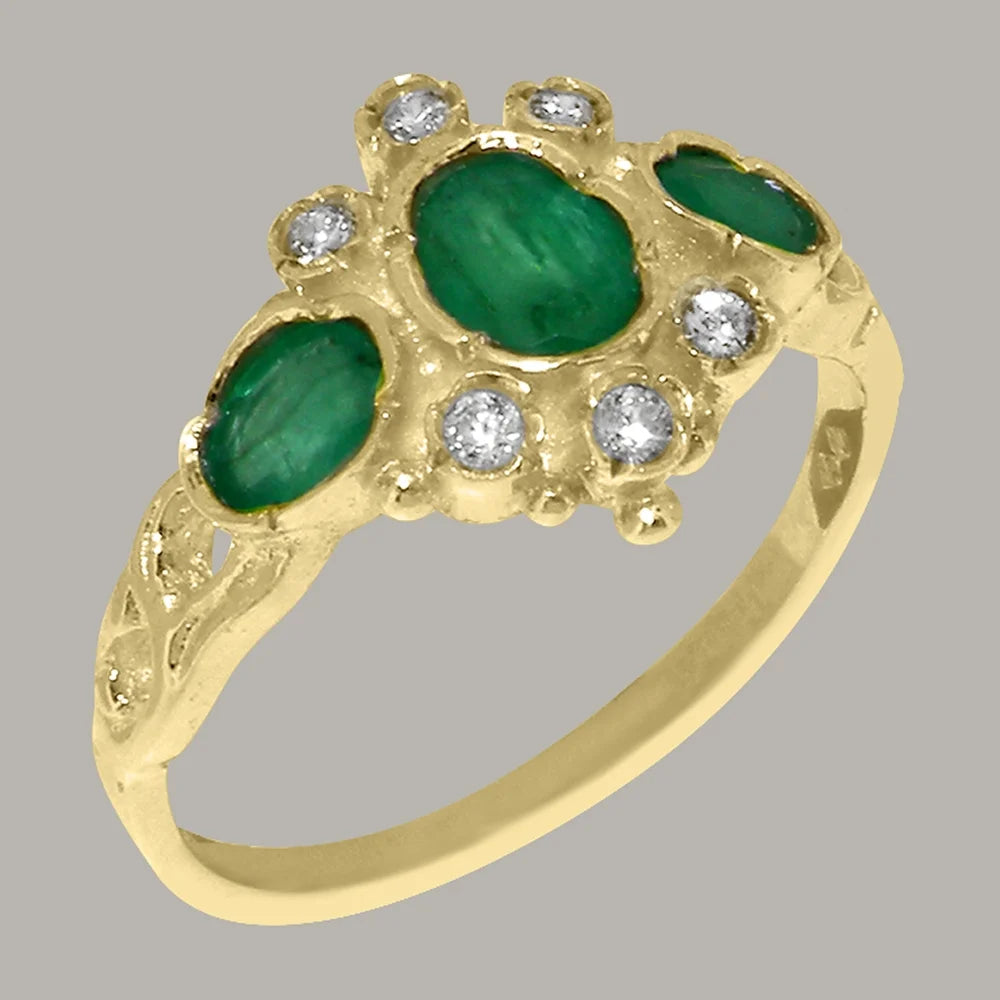 9k Yellow Gold Emerald Diamond Ring A517