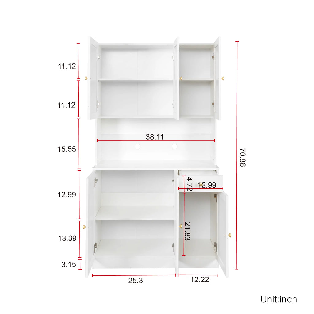 70.87" Tall White Wardrobe with 6 Doors, 1 Shelf and 1 Drawer Z890065