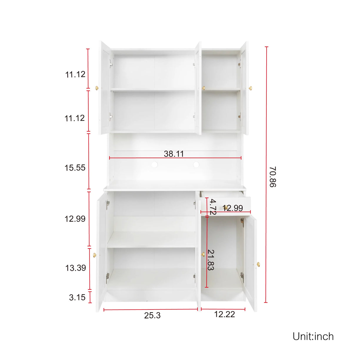 70.87" Tall White Wardrobe with 6 Doors, 1 Shelf and 1 Drawer Z890065