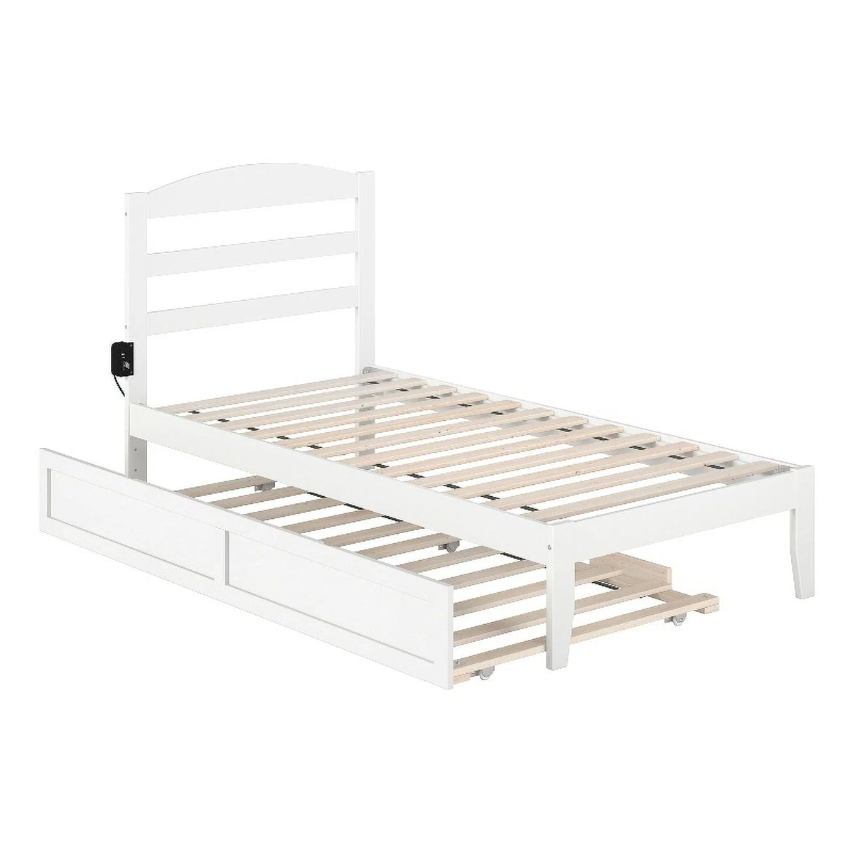 Solid Wood Traditional Twin Bed with Twin Trundle in White D6672