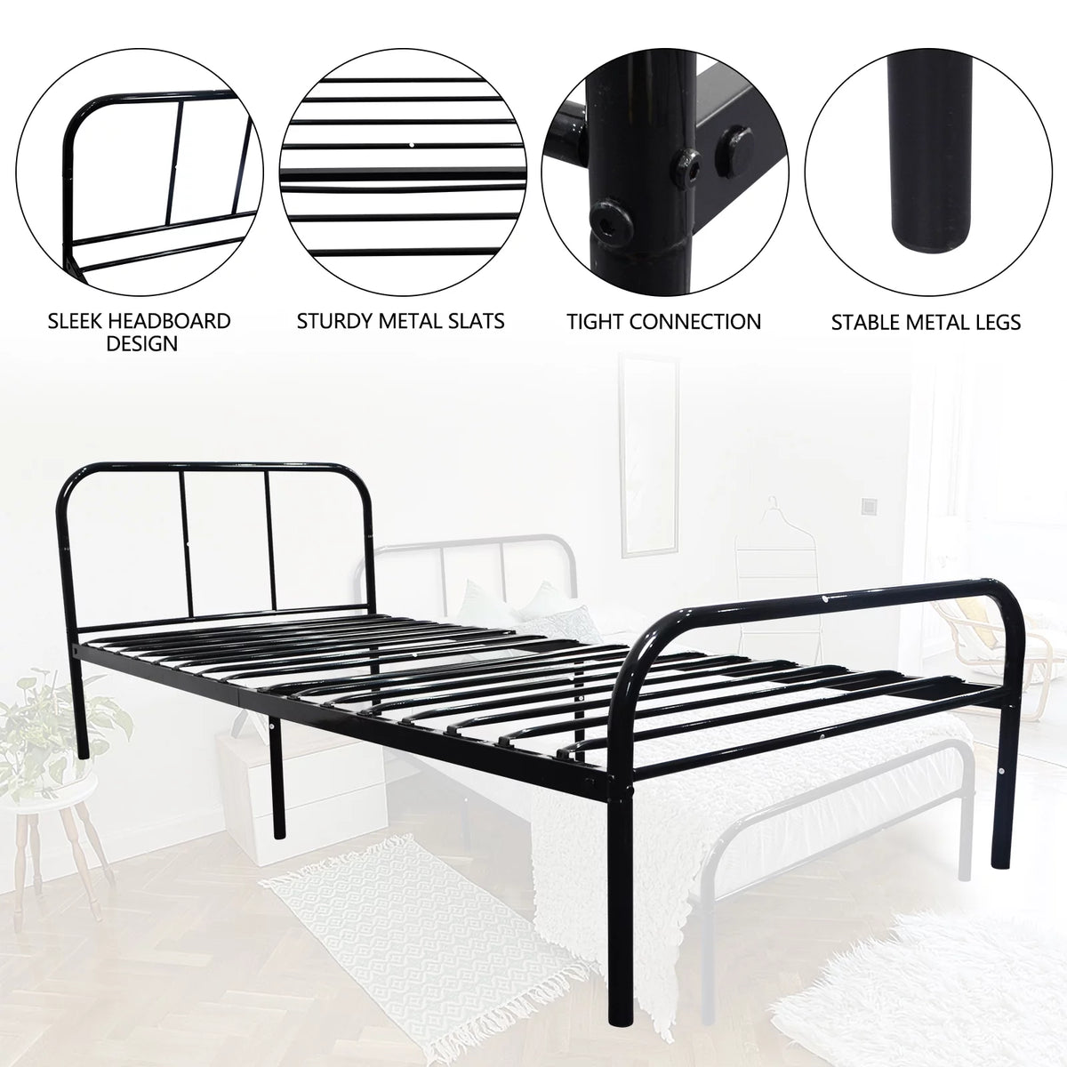 Twin XL Black Metal Bed Frame with Headboard and Footboard G134079