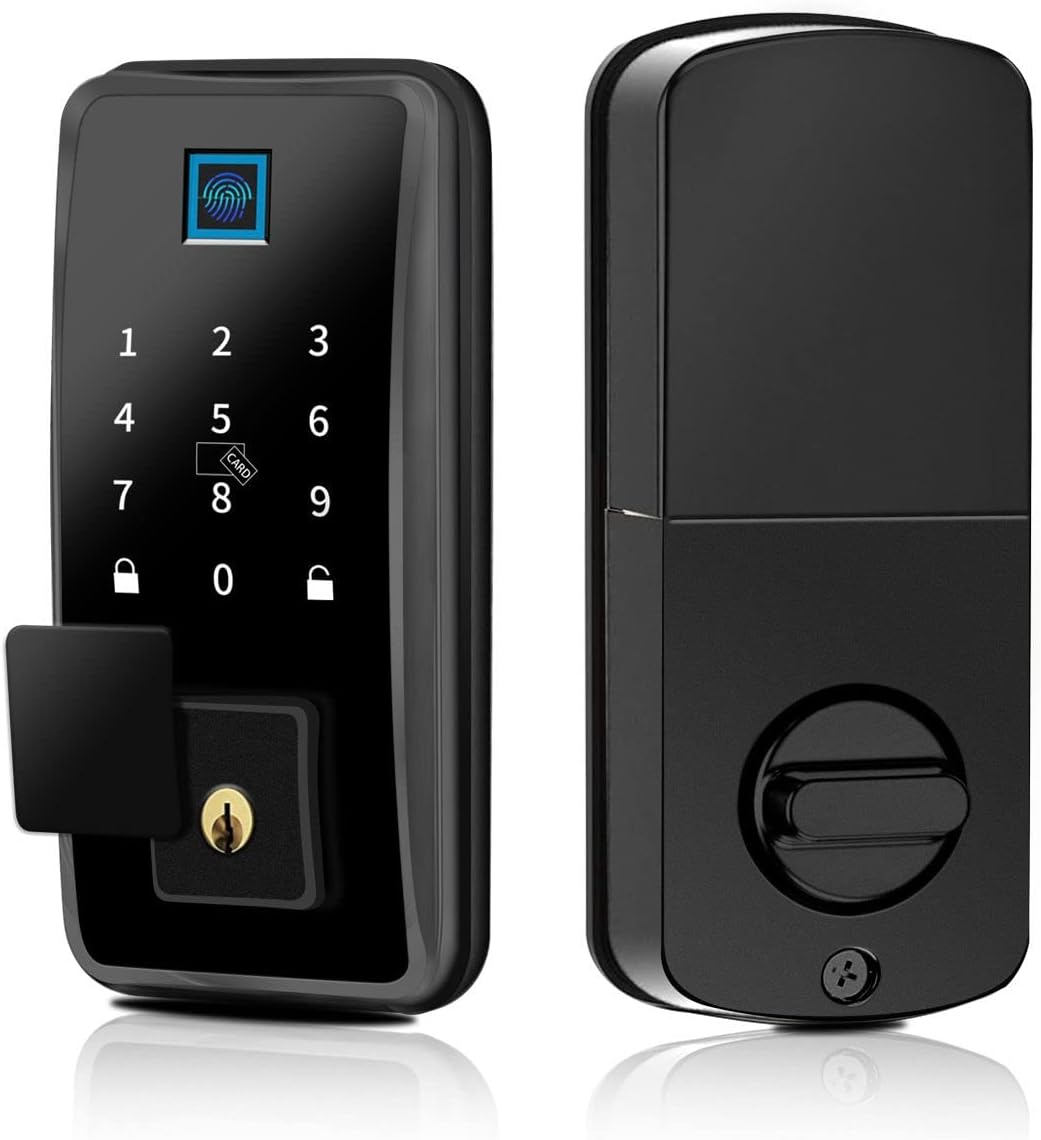 Smart Keyless Entry Door Lock with Bluetooth Fingerprint Deadbolt, Touchscreen Keypad, Card, Keys W6708