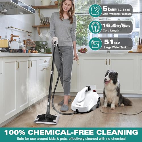 Heavy Duty Canister Steam Cleaner with 23 Accessories, White S463