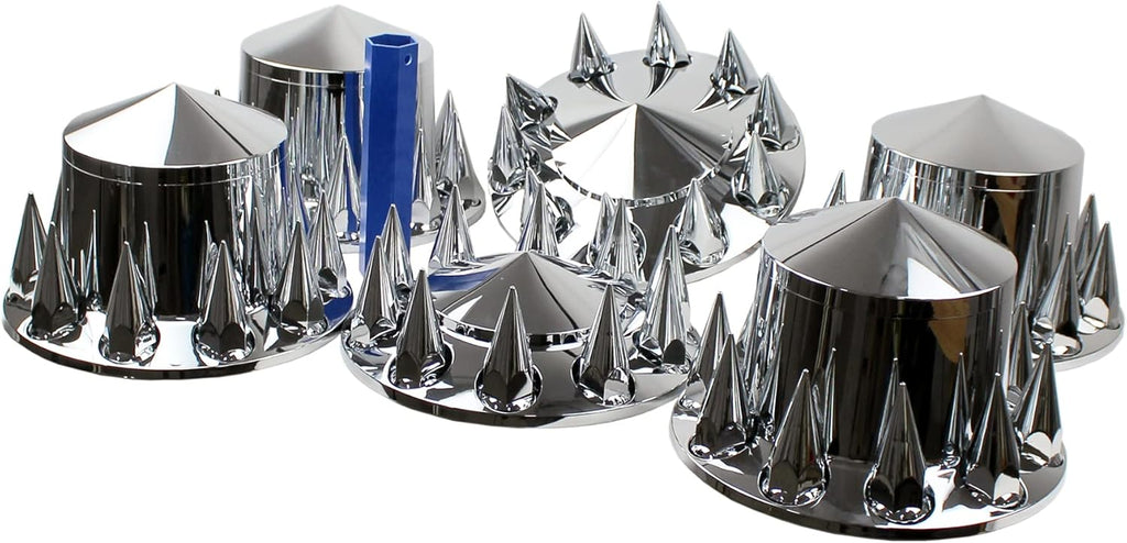 ABS Chrome Plastic Front and Rear Axle Cover Full Kits with 33mm Thread-On Flange Nut Covers and Removable Center Cap Q625212