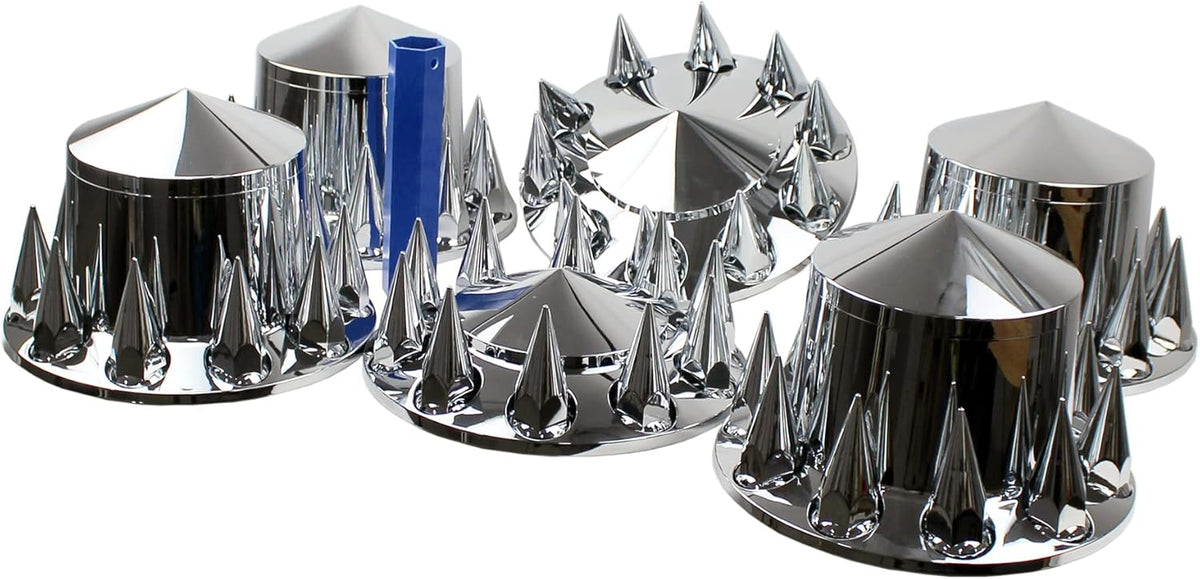ABS Chrome Plastic Front and Rear Axle Cover Full Kits with 33mm Thread-On Flange Nut Covers and Removable Center Cap Q625212